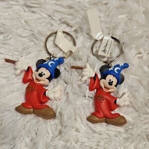 Vintage Disney Mickey Mouse Sorcerer Keychain Duo - Red and‎ Blue Set of two